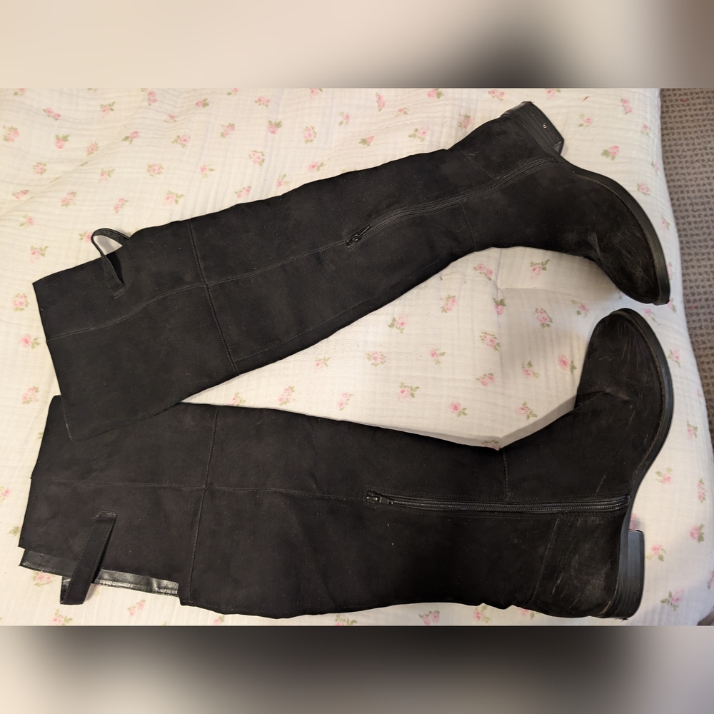 Women's Black Thigh-High Boots Micro Suede